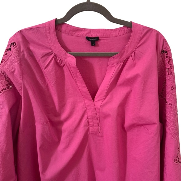 Talbots Embroidered Poplin 100% Cotton Long Sleeve Top Pink Size Large - Picture 5 of 8